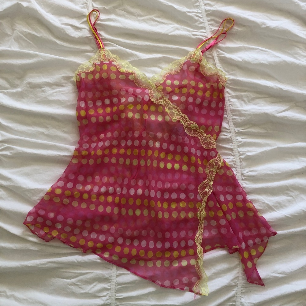 Polka Dot Lemon Drop Coquette Lingerie Slip Top